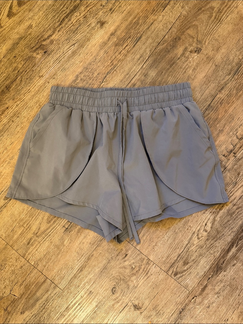 Sincerely Jules Light Gray Tulip-Hem Athletic Shorts with Drawstring Waist